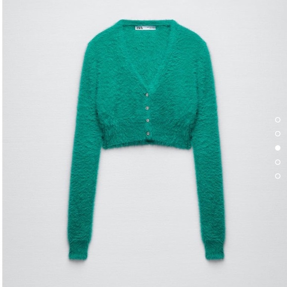 ZARA FAUX FUR KNIT JACKET GREEN / BLUE SIZE L - Picture 1 of 5